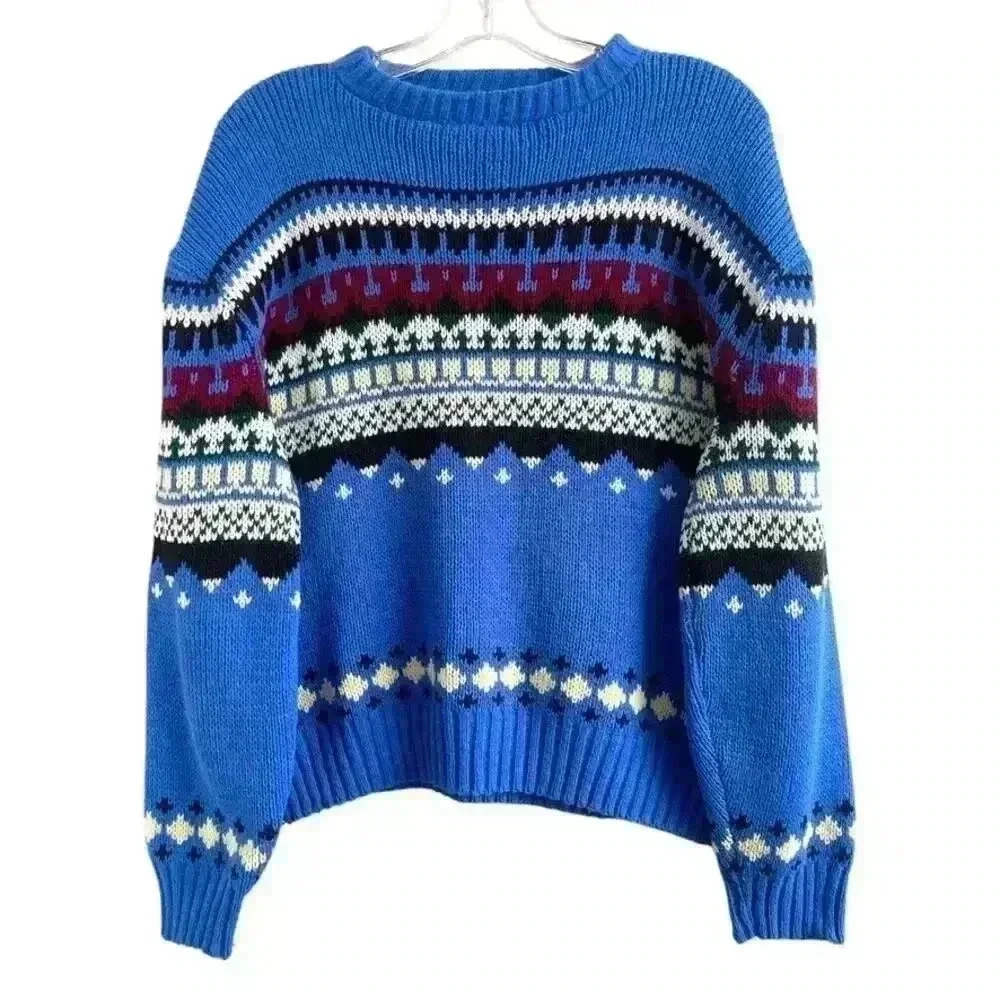 Sedgewick Sportswear VTG XL Fair Isle Sweater Blue Acrylic Nordic Ski Grandpa